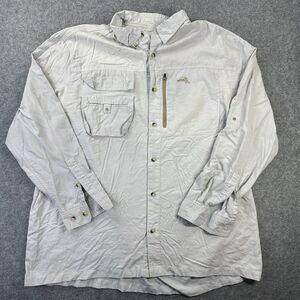 Natural Gear Shirt Mens 2XL Gray Long Sleeve Vented Fishing Button Up Pockets